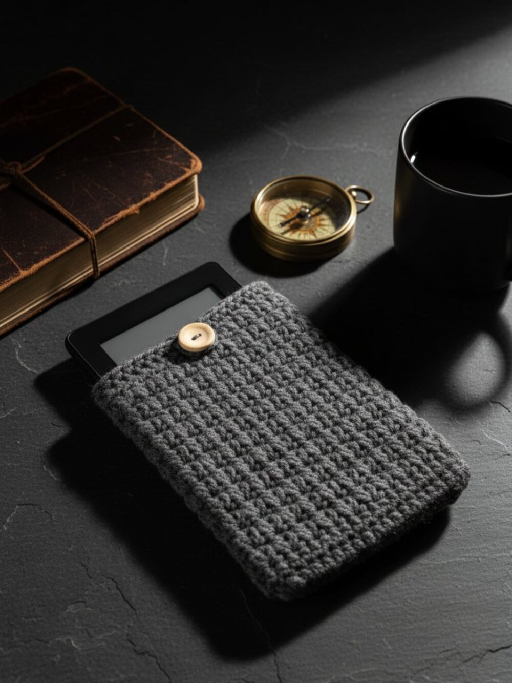 Kindle Paperwhite Sleeve — Storm Grey Crochet E-Reader Cover | Father's Day Gift